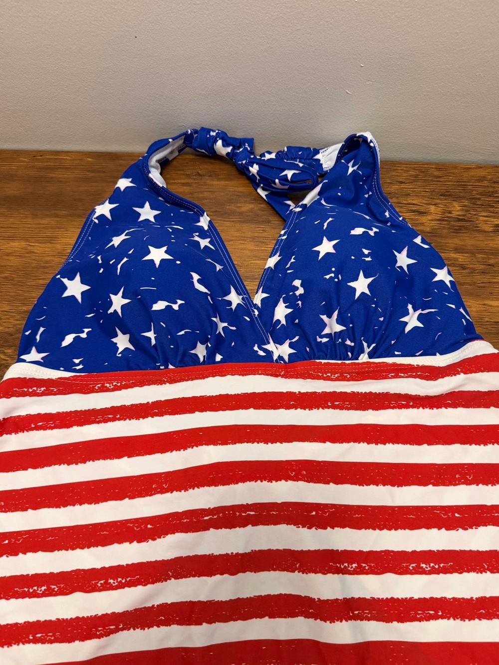 Patriotic American Flag Tankini Swimsuit Red White Blue 2-Piece Halter